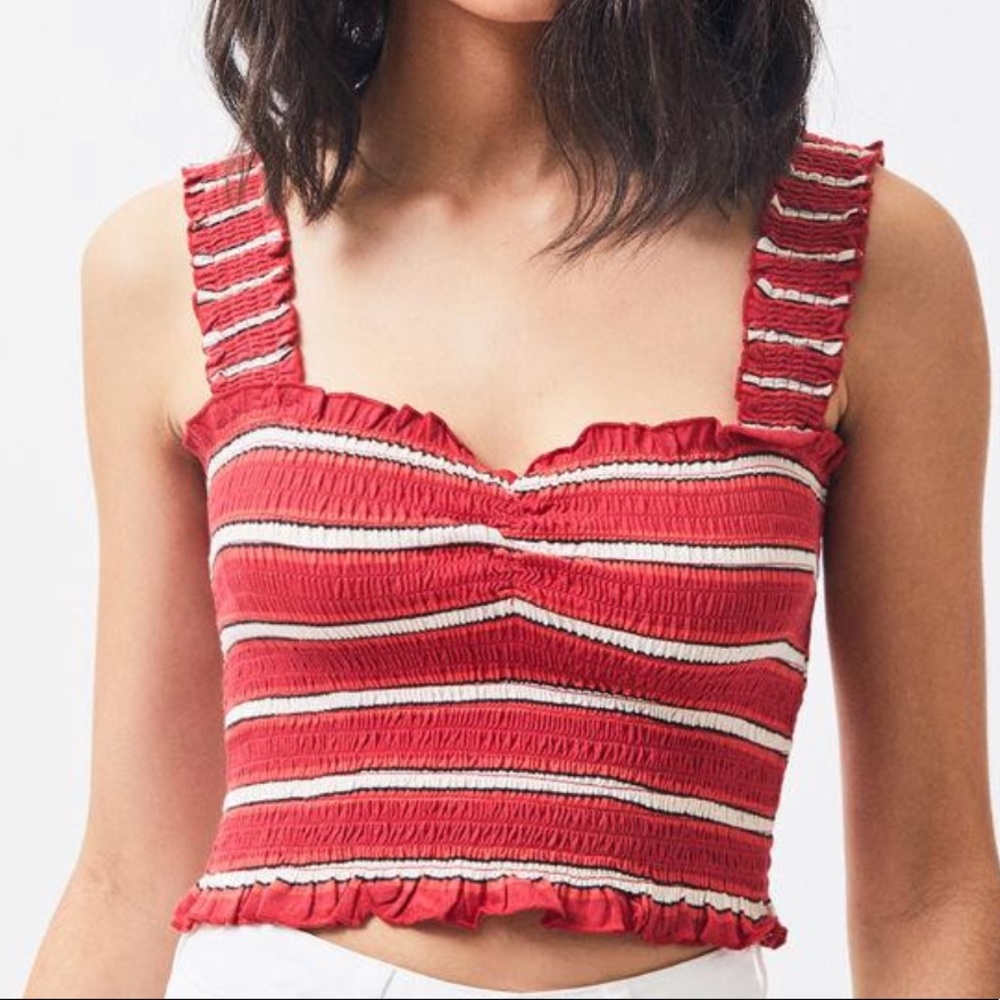 BILLABONG ❤️🔥 RED AND WHITE STRIPED SCRUNCH TOP NWT SIZE SMALL - Picture 4 of 7